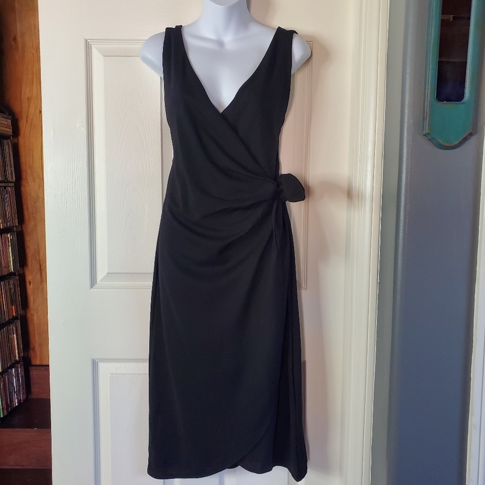 H&M Black Midi Wrap Dress Elegant Party Dining‎ Cocktail Medium Sleeveless